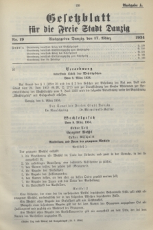 Gesetzblatt für die Freie Stadt Danzig.1934, Nr. 19 (17 März) - Ausgabe A