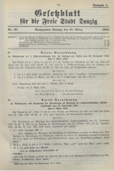 Gesetzblatt für die Freie Stadt Danzig.1934, Nr. 20 (21 März) - Ausgabe A