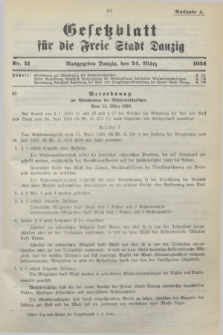 Gesetzblatt für die Freie Stadt Danzig.1934, Nr. 21 (24 März) - Ausgabe A