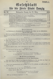 Gesetzblatt für die Freie Stadt Danzig.1934, Nr. 23 (28 März) - Ausgabe A