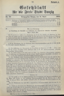 Gesetzblatt für die Freie Stadt Danzig.1934, Nr. 29 (11 April) - Ausgabe A