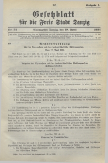 Gesetzblatt für die Freie Stadt Danzig.1934, Nr. 32 (19 April) - Ausgabe A