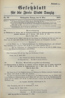 Gesetzblatt für die Freie Stadt Danzig.1934, Nr. 36 (9 Mai) - Ausgabe A