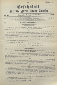 Gesetzblatt für die Freie Stadt Danzig.1934, Nr. 40 (29 Mai) - Ausgabe A