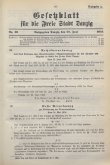 Gesetzblatt für die Freie Stadt Danzig.1934, Nr. 46 (20 Juni) - Ausgabe A