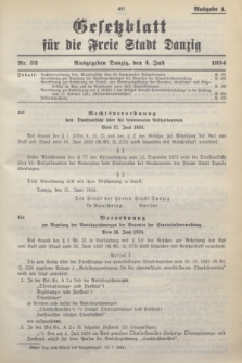 Gesetzblatt für die Freie Stadt Danzig.1934, Nr. 52 (4 Juli) - Ausgabe A