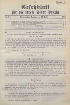 Gesetzblatt für die Freie Stadt Danzig.1934, Nr. 54 (11 Juli) - Ausgabe A