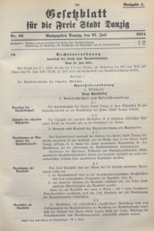 Gesetzblatt für die Freie Stadt Danzig.1934, Nr. 56 (21 Juli) - Ausgabe A