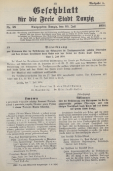 Gesetzblatt für die Freie Stadt Danzig.1934, Nr. 58 (26 Juli) - Ausgabe A