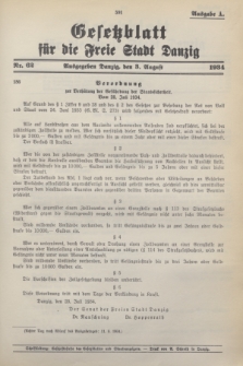 Gesetzblatt für die Freie Stadt Danzig.1934, Nr. 62 (3 August) - Ausgabe A