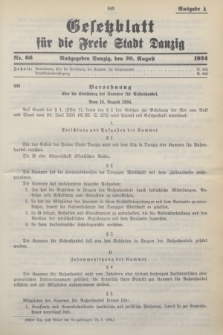 Gesetzblatt für die Freie Stadt Danzig.1934, Nr. 66 (20 August) - Ausgabe A
