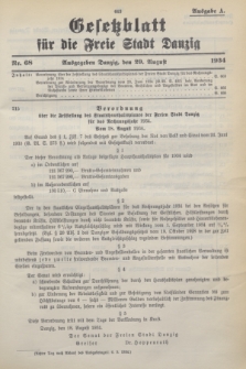 Gesetzblatt für die Freie Stadt Danzig.1934, Nr. 68 (29 August) - Ausgabe A