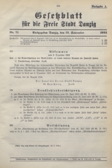 Gesetzblatt für die Freie Stadt Danzig.1934, Nr. 71 (12 September) - Ausgabe A