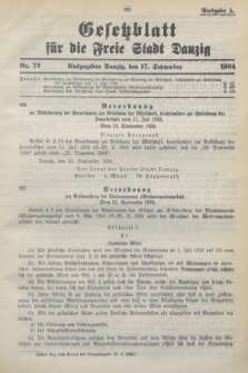Gesetzblatt für die Freie Stadt Danzig.1934, Nr. 72 (17 September) - Ausgabe A