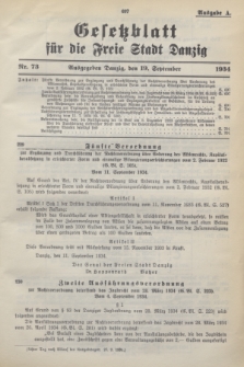 Gesetzblatt für die Freie Stadt Danzig.1934, Nr. 73 (19 September) - Ausgabe A