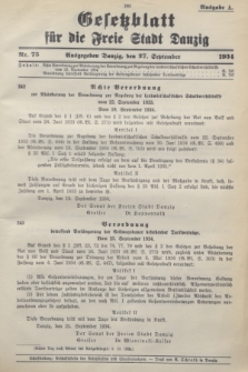 Gesetzblatt für die Freie Stadt Danzig.1934, Nr. 75 (27 September) - Ausgabe A