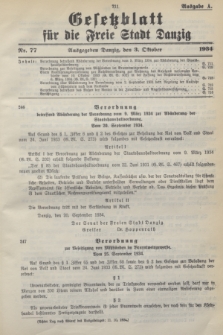 Gesetzblatt für die Freie Stadt Danzig.1934, Nr. 77 (3 Oktober) - Ausgabe A
