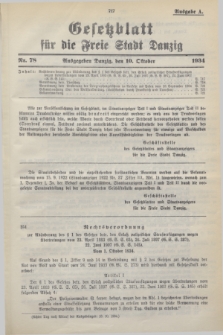 Gesetzblatt für die Freie Stadt Danzig.1934, Nr. 78 (10 Oktober) - Ausgabe A