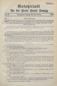 Gesetzblatt für die Freie Stadt Danzig.1934, Nr. 81 (26 Oktober) - Ausgabe A