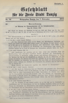 Gesetzblatt für die Freie Stadt Danzig.1934, Nr. 84 (7 November) - Ausgabe A