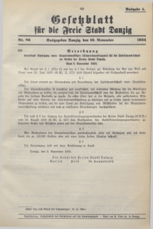 Gesetzblatt für die Freie Stadt Danzig.1934, Nr. 86 (10 November) - Ausgabe A