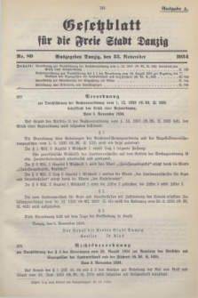 Gesetzblatt für die Freie Stadt Danzig.1934, Nr. 89 (22 November) - Ausgabe A