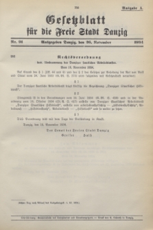 Gesetzblatt für die Freie Stadt Danzig.1934, Nr. 91 (26 November) - Ausgabe A