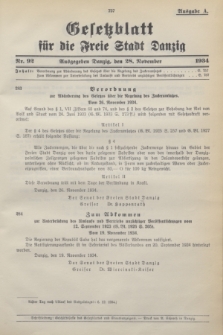 Gesetzblatt für die Freie Stadt Danzig.1934, Nr. 92 (28 November) - Ausgabe A