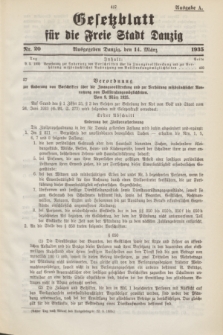 Gesetzblatt für die Freie Stadt Danzig.1935, Nr. 20 (14 März) - Ausgabe A