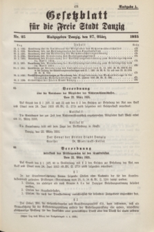 Gesetzblatt für die Freie Stadt Danzig.1935, Nr. 25 (27 März) - Ausgabe A