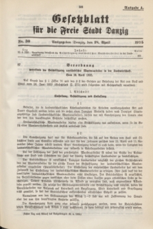 Gesetzblatt für die Freie Stadt Danzig.1935, Nr. 30 (18 April) - Ausgabe A