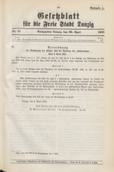 Gesetzblatt für die Freie Stadt Danzig.1935, Nr. 31 (20 April) - Ausgabe A