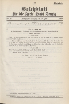 Gesetzblatt für die Freie Stadt Danzig.1935, Nr. 61 (15 Juni) - Ausgabe A