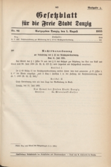 Gesetzblatt für die Freie Stadt Danzig.1935, Nr. 81 (1 August) - Ausgabe A