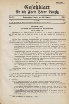 Gesetzblatt für die Freie Stadt Danzig.1935, Nr. 89 (27 August) - Ausgabe A