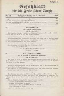 Gesetzblatt für die Freie Stadt Danzig.1935, Nr. 111 (13 November) - Ausgabe A