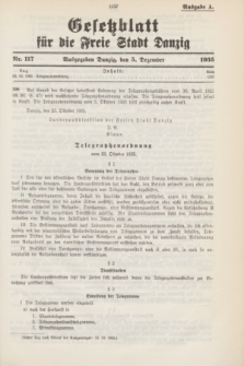 Gesetzblatt für die Freie Stadt Danzig.1935, Nr. 117 (5 Dezember) - Ausgabe A