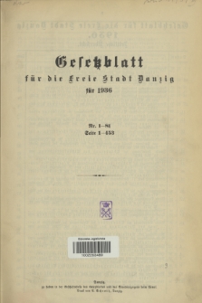 Gesetzblatt für die Freie Stadt Danzig.1936, Spis treści