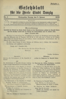 Gesetzblatt für die Freie Stadt Danzig.1936, Nr. 1 (8 Januar) - Ausgabe A