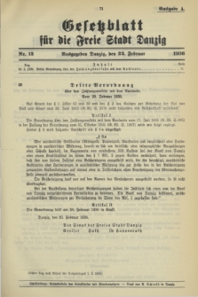 Gesetzblatt für die Freie Stadt Danzig.1936, Nr. 12 (22 Februar) - Ausgabe A