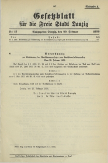 Gesetzblatt für die Freie Stadt Danzig.1936, Nr. 15 (20 Februar) - Ausgabe A