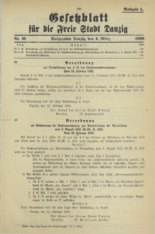 Gesetzblatt für die Freie Stadt Danzig.1936, Nr. 16 (4 März) - Ausgabe A