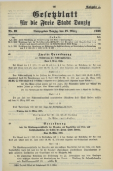 Gesetzblatt für die Freie Stadt Danzig.1936, Nr. 19 (18 März) - Ausgabe A