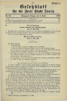 Gesetzblatt für die Freie Stadt Danzig.1936, Nr. 26 (6 April) - Ausgabe A