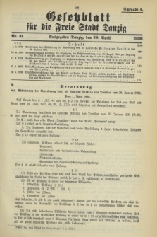 Gesetzblatt für die Freie Stadt Danzig.1936, Nr. 31 (29 April) - Ausgabe A