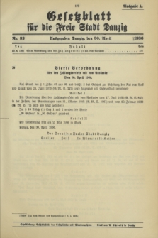 Gesetzblatt für die Freie Stadt Danzig.1936, Nr. 32 (30 April) - Ausgabe A