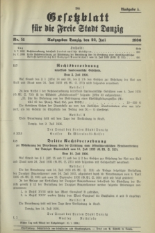 Gesetzblatt für die Freie Stadt Danzig.1936, Nr. 51 (22 Juli) - Ausgabe A