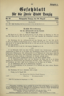 Gesetzblatt für die Freie Stadt Danzig.1936, Nr. 61 (29 August) - Ausgabe A