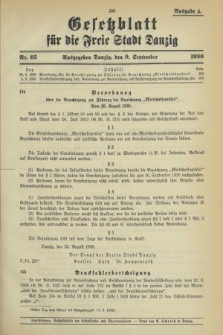 Gesetzblatt für die Freie Stadt Danzig.1936, Nr. 65 (9 September) - Ausgabe A