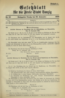 Gesetzblatt für die Freie Stadt Danzig.1936, Nr. 66 (22 September) - Ausgabe A